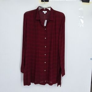 J. Jill Deep Medium Red Button-Down Shirt